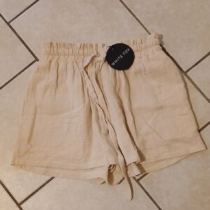 WHITE FOX BOUTIQUE Womens Size L High Waisted Cream Drawstring Shorts NWT